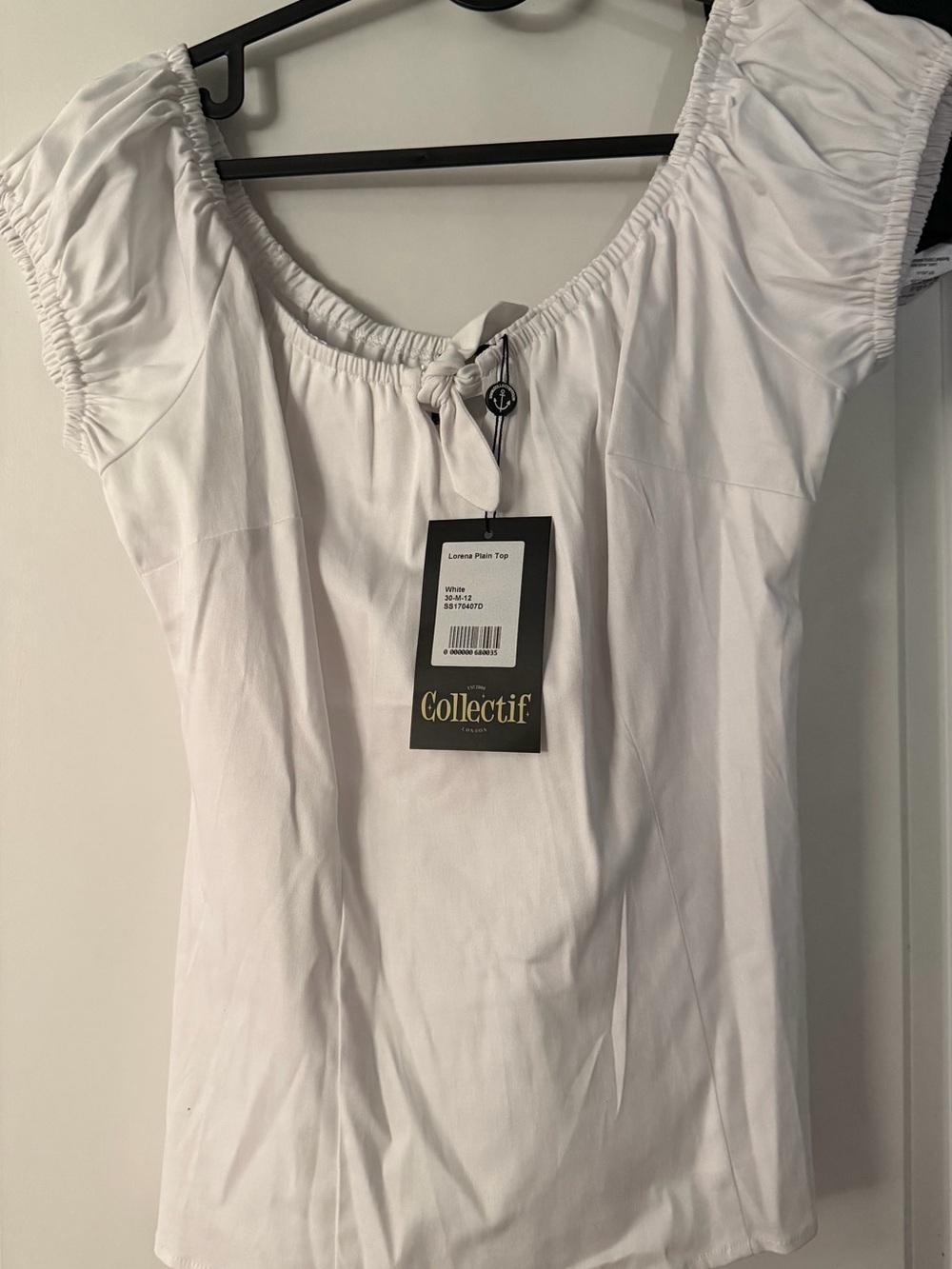 NWT Collectif White Peasant Top with bow SZ m
